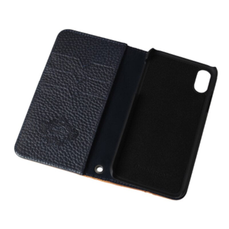 コラボ スマホケース ブラック/ネイビー 本革 ブックタイプ 手帳型 iPhone XR 対応