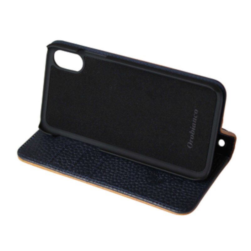 コラボ スマホケース ブラック/ネイビー 本革 ブックタイプ 手帳型 iPhone XR 対応