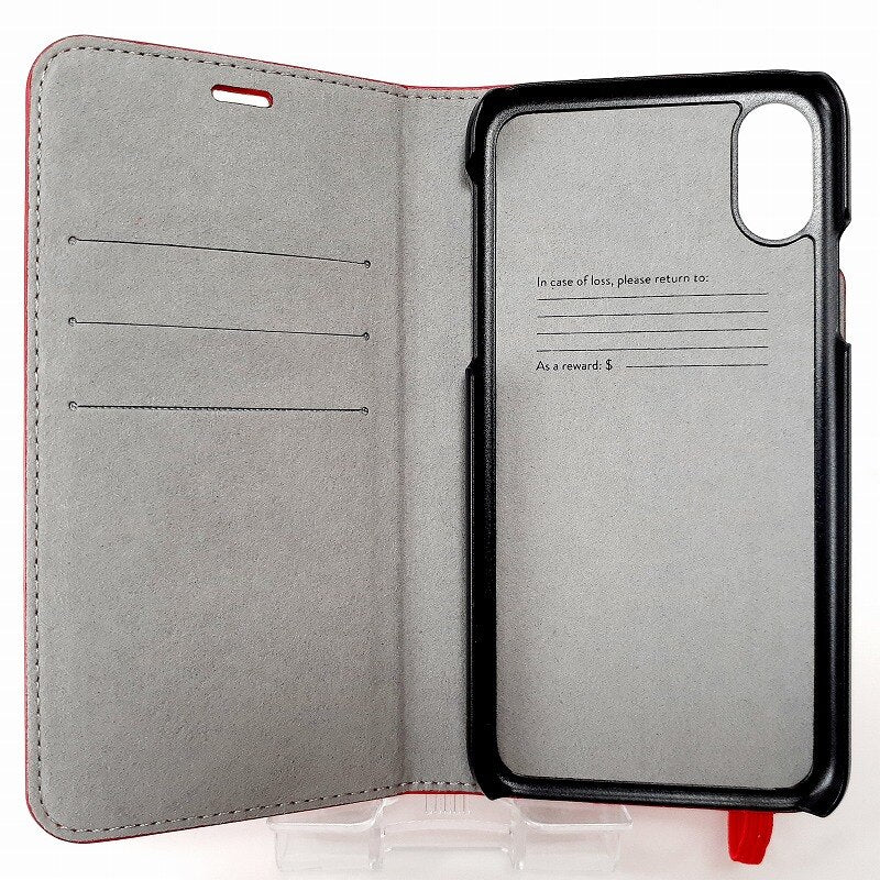 スマホケース ブラック/レッド イタリア製 手帳型 ブックタイプ スマホカバー iPhone X 対応