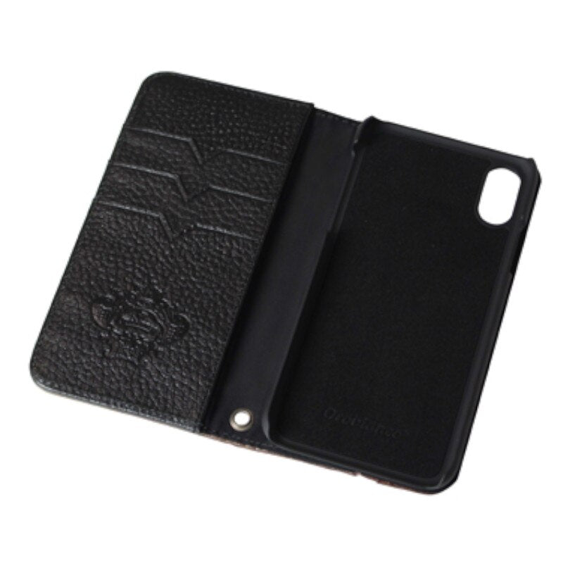 コラボ スマホケース ブラック/ネイビー 本革 ブックタイプ 手帳型 iPhone XR 対応