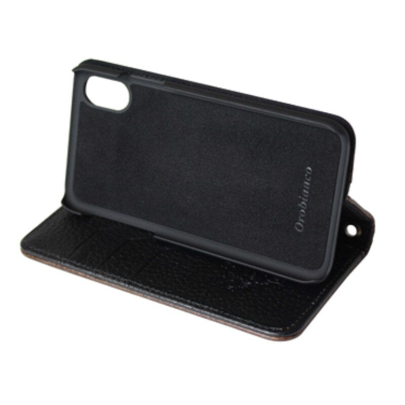 コラボ スマホケース ブラック/ネイビー 本革 ブックタイプ 手帳型 iPhone XR 対応