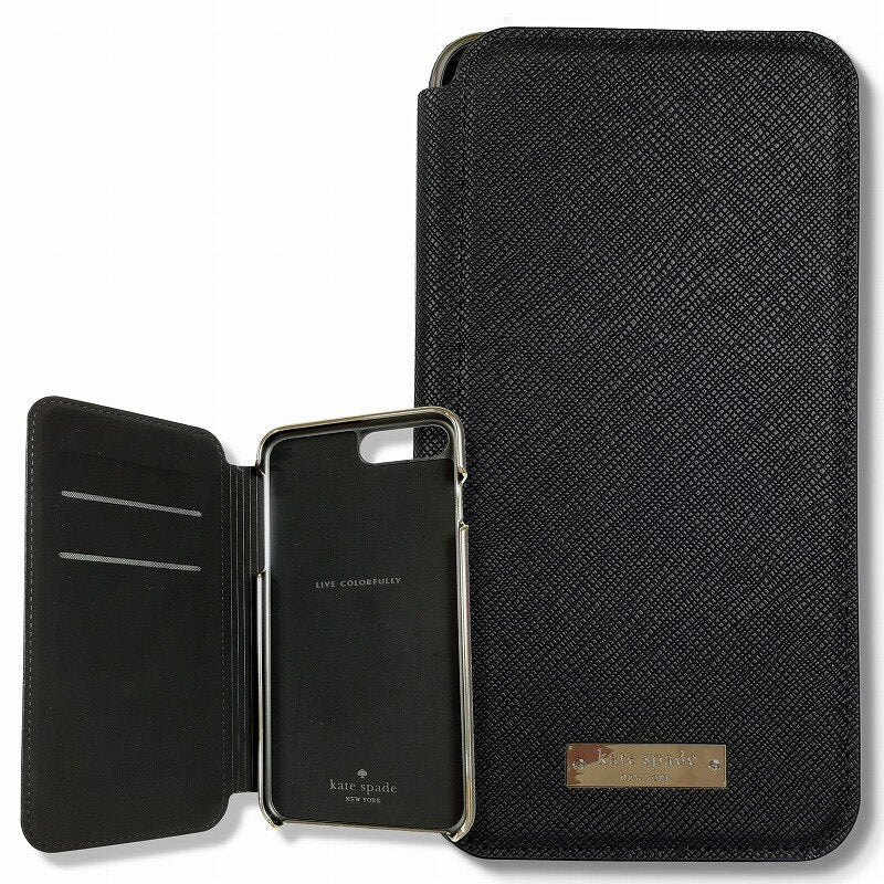 Kate Spade コラボ スマホケース ブラック ブックタイプ iPhone 7 Plus / 8 Plus 対応