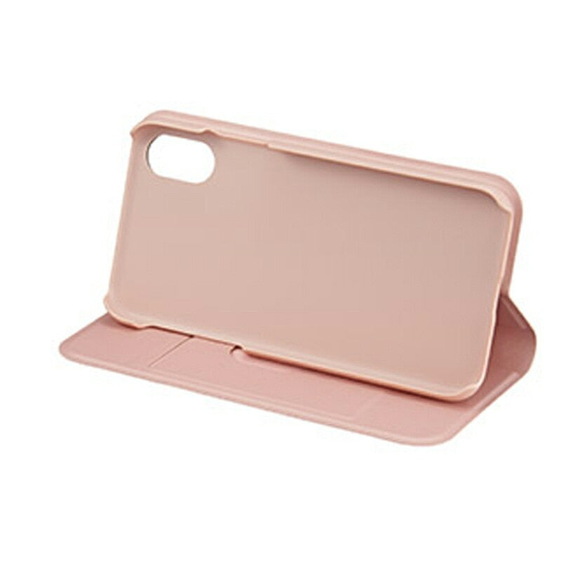 Apple iPhone X XS シルキーブックタイプケース カードポケット スタンド機能 ピンク/ブラック/ネイビー