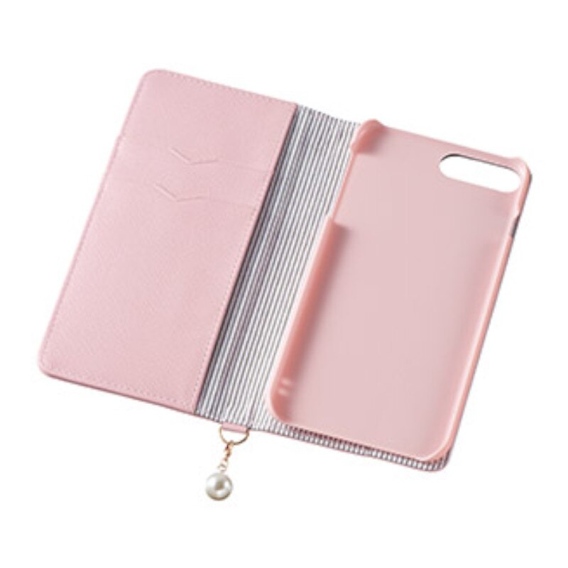 スマホケース ピンク／ホワイト パールチャーム付 iPhone 7 plus / 8 Plus 対応