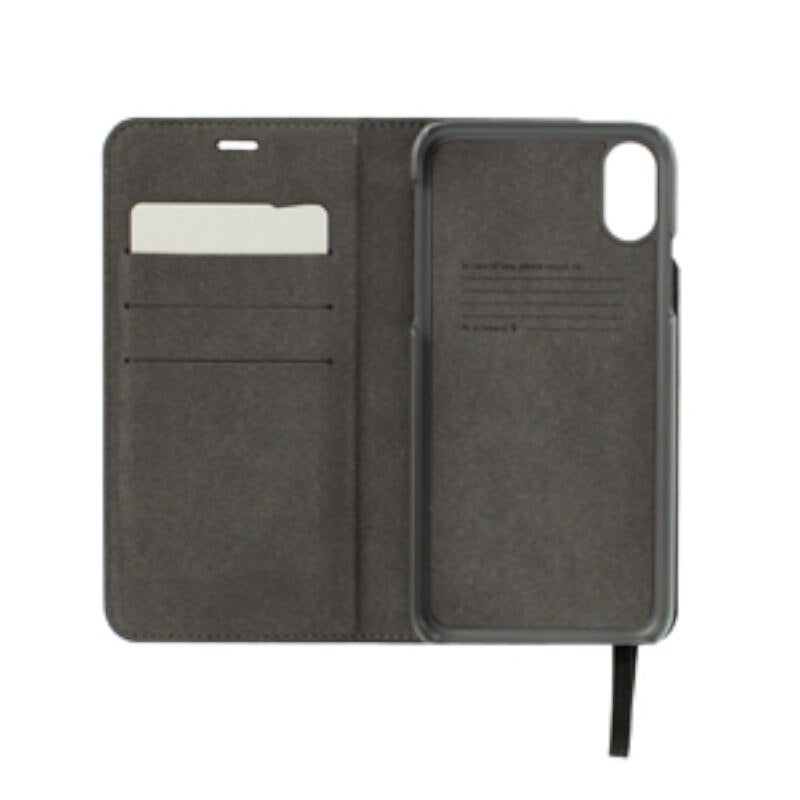 スマホケース ブラック／レッド イタリア製 手帳型 ブックタイプ スマホカバー iPhone X 対応